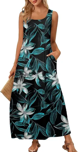 Vista 26 de Vestidos de iglesia para mujer 2025, casual, holgado, sin mangas, largo, fluido, vestido de verano con bolsillos