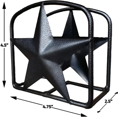 Vista 2 de Servilletero rústico negro con estrella de Texas – Servilleteros de hierro de metal primitivo para encimera de cocina, soporte de estilo occidental