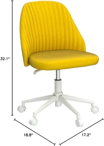 Vista 2 de SMUG VA-76-YL - Silla de escritorio amarilla, moderna y ajustable con ruedas, sin brazos para dormitorio, silla de tocador para sala de maquillaje