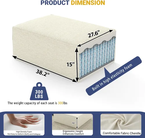 Vista 2 de Sofá Seccional Modular de 38", Juego de Asientos de Sofá Convertible en Cubo Comprimido, Combina Forma de L y Forma de U, Ensamblaje Fácil, Ahorro