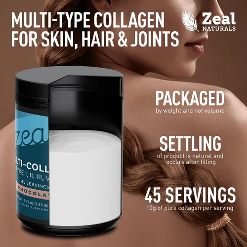 Vista 4 de Zeal Naturals Péptidos de proteína de colágeno múltiple en polvo tipo I II III V X - Vitamina C, biotina y ácido hialurónico - cabello, piel y uñas