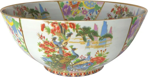 Vista 9 de Red Lantern Oriental Furniture - Cuenco de porcelana con medallón de rosas, de 14 pulgadas, grande, multicolor
