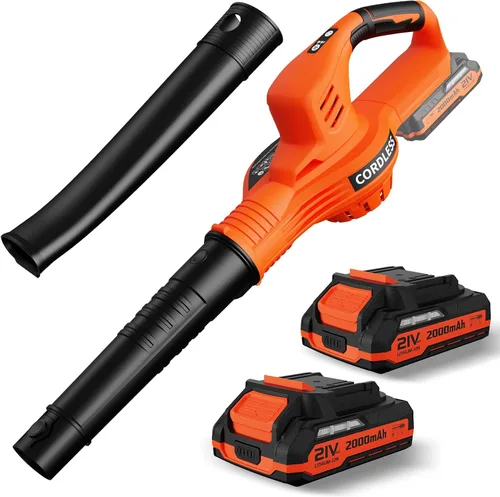 Vista 8 de Soplador de hojas inalámbrico con 2 baterías y cargador, soplador eléctrico de hojas de 21 V con 2 modos de velocidad, sopladores ligeros de 2.0Ah
