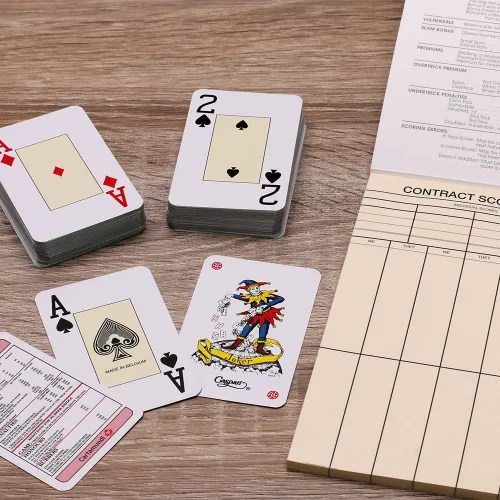 Vista 2 de Entretenimiento con cartas Caspari de doble baraja de puente, tipo jumbo, a cuadros