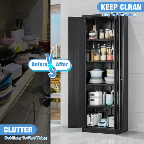Vista 5 de Aobabo 24" W Metal Storage Cabinet with Locking Doors and Adjustable Shelves,Black