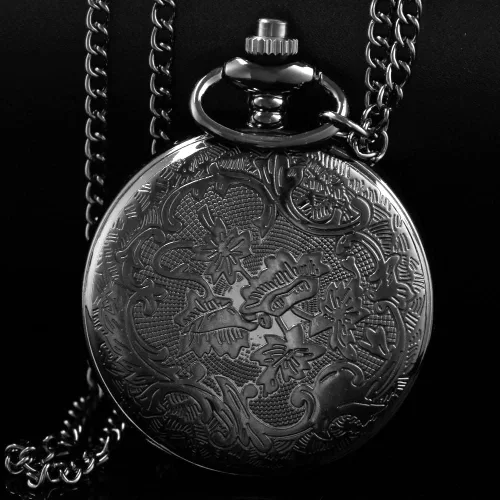 Vista 6 de Tiong Reloj de bolsillo con diseño de estrella azul hueca números romanos cuarzo con cadena regalos de cumpleaños de Navidad
