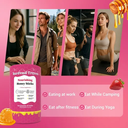 Vista 6 de Shilajit - Palitos de miel Shilejit para mujeres y hombres, sabor fresa, energía natural y apoyo de vitalidad, equilibrio hormonal, enfoque