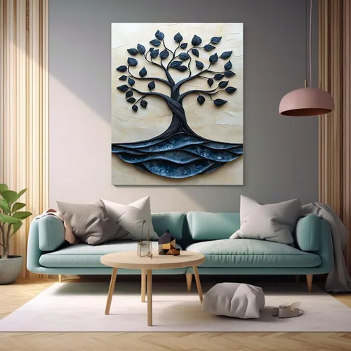 Vista 4 de VOCBAN Nature Tree of Life Abstract Pictures Canvas Painting Large Modern Canvas Wall Art Colorful Trees Living Room Wall Decor Plant Prints(black