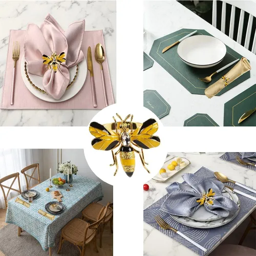 Vista 7 de Servilletero de abeja, decoración de mesa de Acción de Gracias de Halloween, juego de 4 para servilleteros de limón para cenas, cafeterías