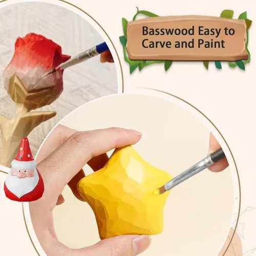 Vista 6 de Bloques de tallado de tilo para manualidades, kit de 24 bloques de madera con 3 tamaños, bloques de tallado de madera, kit de tallado de madera