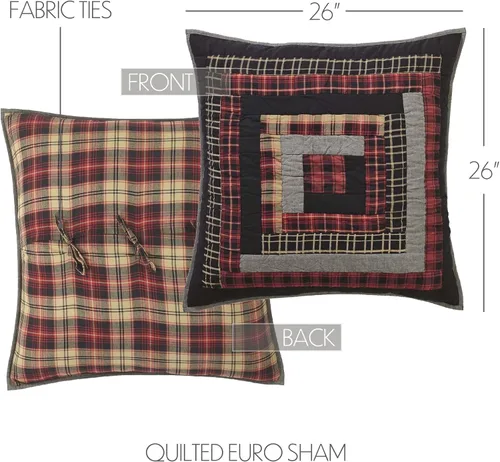 Vista 2 de VHC Brands Rustic & Lodge Cumberland - Accesorio de ropa de cama acolchado, funda europea, 26 x 26 pulgadas, color rojo chile