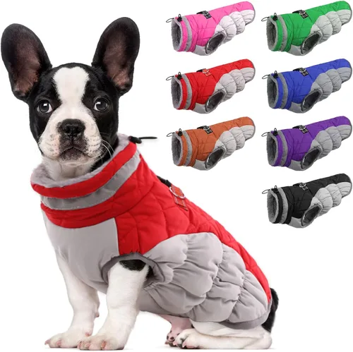 Vista 51 de Lelepet Abrigo cálido para perro, abrigo de invierno para perro, chaqueta impermeable para perros con arnés integrado reflectante de forro polar