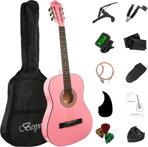 Vista 8 de Guitarra Acústica Negra para Principiantes de 30 pulgadas, Paquete de Inicio, Guitarra para Estudiantes/Niños con Funda, Correa, 2 Púas, Cuerdas