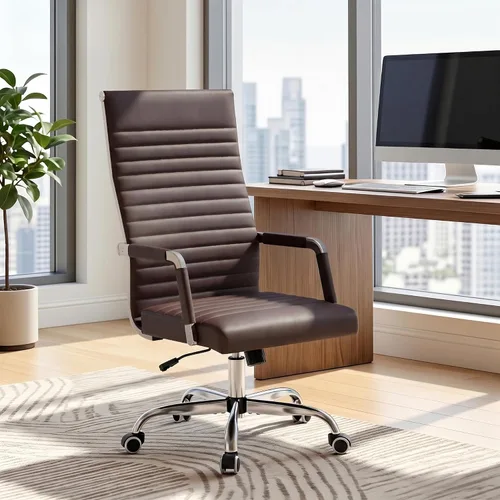 Vista 4 de Furmax Silla de oficina acanalada, respaldo alto, silla ejecutiva de conferencias ejecutiva, silla giratoria ajustable con brazos