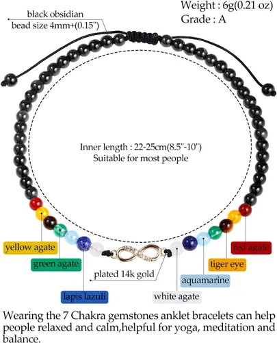 Vista 3 de Jewever Tobillera de playa infinito de 7 chakras para mujer, piedra para aliviar la ansiedad, cristales curativos y piedras preciosas