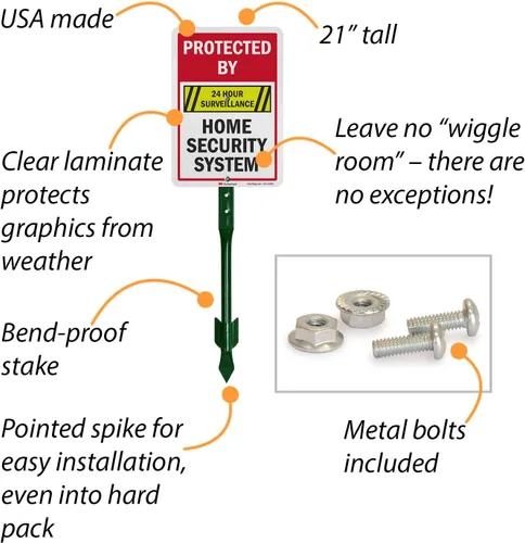 Vista 6 de SmartSign Letrero de patio con estaca de 18 pulgadas, 10 x 7 pulgadas, con "Protected By 24 Hour Surveillance, Home Security System", aluminio de 40