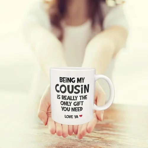 Vista 6 de Divertido regalo para primas para mujer, taza de cerámica de 11 onzas, llavero para prima, regalo de cumpleaños para prima, taza de primo favorito
