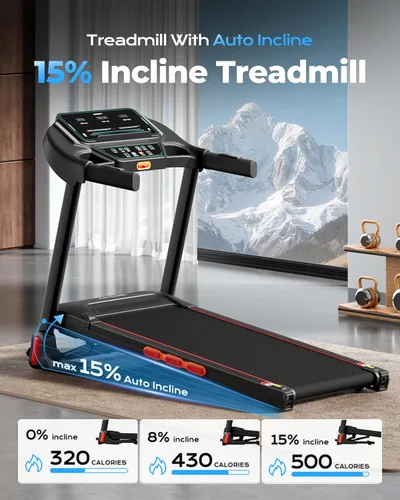 Vista 2 de LIJIUJIA Treadmill for Home, 15% Auto Incline, Workout Running Machine Negro