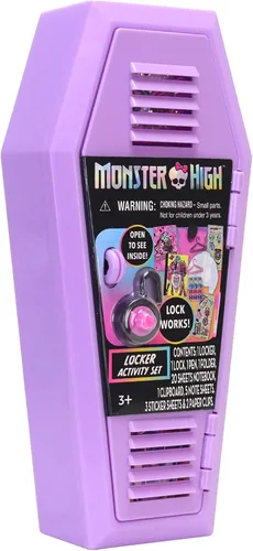 Vista 6 de Tara Toy Monster High: Design Activity Locker - Doodle & Decorate, estuche de almacenamiento en forma de ataúd de lavanda con bloqueo, mini