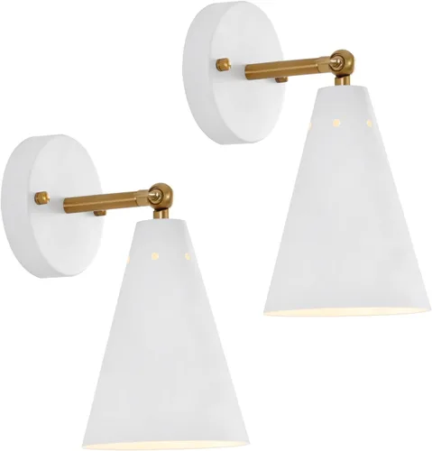 Vista 15 de MWZ Juego de 2 Apliques Dorados, Apliques de Pared Modernos de Latón con Pantalla de Metal, Lámpara de Brazo Oscilante de Montaje en Pared