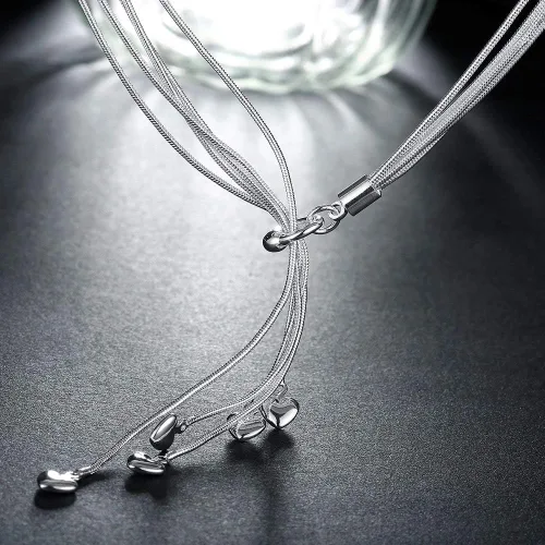 Vista 3 de Xfome Style cadena de cinco líneas de plata esterlina 925 con brazalete de pulsera de cinco corazones