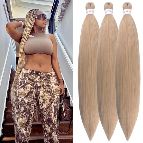 Vista 13 de Pelo corto negro trenzado preestirado de 14 pulgadas para trenzas sin nudos, pelo sintético 1B trenzado para trenzas Bob Box