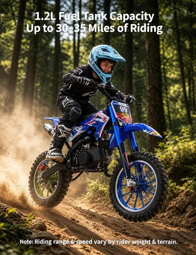 Vista 5 de 50cc 2-Stroke Dirt Bike for Kids 6-14 - 30MPH Gas Powered Mini Motorcycle Blue