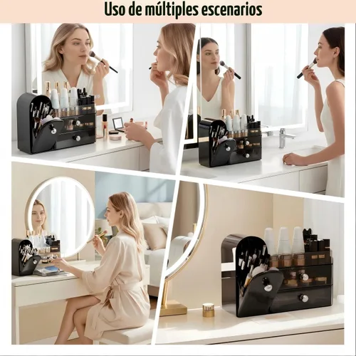 Vista 5 de Organizador de maquillaje para tocador con soporte de cepillo cubierto, organizadores de baño con cajón, organizador de cuidado de la piel