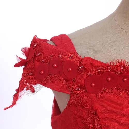 Vista 5 de IDOPIP Vestido de tul de princesa con cuentas y hombros descubiertos para niña de flores, vestido formal de dama de honor, boda, fiesta, para niños
