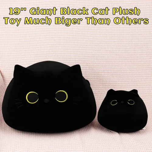 Vista 7 de Auspicious beginning Juguete de peluche de gato negro gigante de 19 pulgadas, juguete de peluche Kawaii, almohada de felpa de gato, decoración