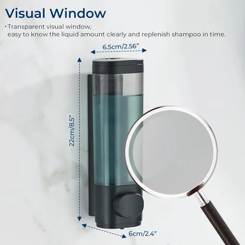 Vista 5 de Dispensador de ducha Pollock - Dispensador de champú y acondicionador sin taladro de 1 cámara para baño, de gran capacidad, negro