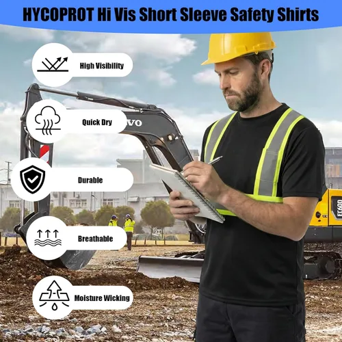 Vista 5 de HYCOPROT Hi Vis - Camisas de seguridad de manga corta para hombres y mujeres, camiseta reflectante de alta visibilidad para hombres y mujeres