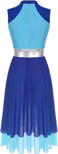 Vista 5 de Vestido de baile de alabanza litúrgica con bloques de color para mujer y túnica sin mangas Azul B