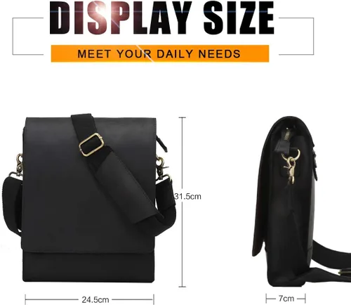 Vista 2 de Leathario Bandolera de piel auténtica para hombre, bolso de hombro pequeño estilo retro para viajes y trabajo, Taille unique