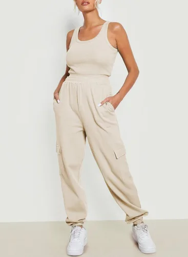 Vista 2 de Aleumdr Pantalones deportivos de punto gofre para mujer, pantalones deportivos casuales con bolsillo y cintura elástica, pantalones de descanso