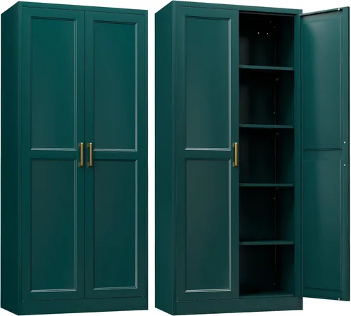 Vista 10 de SteeLoong - Armario de despensa de cocina, armario de almacenamiento de metal negro de 71" con puertas y 4 estantes ajustables, gabinete de cocina