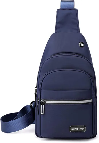 Vista 2 de Seoky Rop - Mochila tipo bandolera cruzada para hombres y mujeres, pequeña bolsa de pecho y hombro para viajes, senderismo, mochila de día, Azul