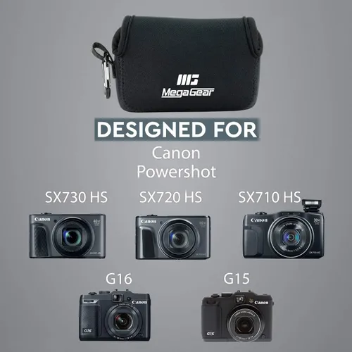 Vista 9 de Megagear Canon Powershot Sx730 Hs, Sx720 Hs, Sx710 Hs, G16, G15 Funda de neopreno ultra ligera para cámara, con mosquetón, color negro - MG1245