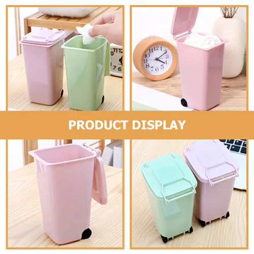 Vista 5 de STOBAZA 2 botes de basura pequeños para interior de compost, para lápices, mini bote de basura con tapa, cubos de plástico para dormitorio, pequeños