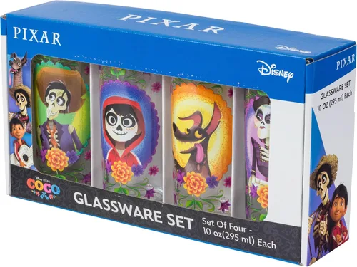 Vista 6 de Silver Buffalo Disney Pixar Coco - Juego de 4 vasos con diseño del Día de los Muertos, 10 onzas