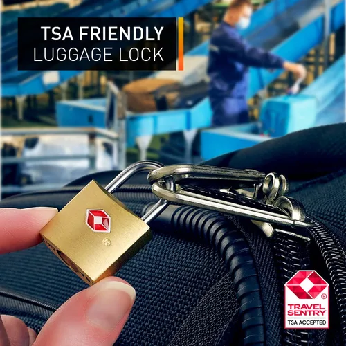 Vista 7 de Lewis N. Clark Candado de equipaje cuadrado de latón aprobado por la TSA, Oro, Travel Sentry® - Mini candado cuadrado de latón, paquete de 3