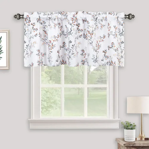 Vista 2 de Cenefas estampadas con hojas y flores botánicas de acuarela para ventanas, con bolsillo para barra, cenefas para cocina, cafetería, sala de estar