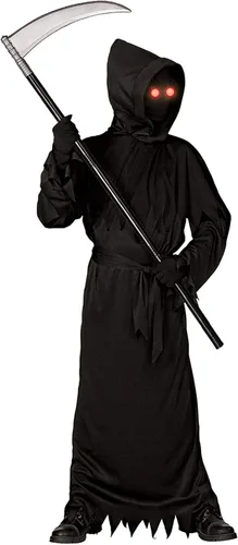 Vista 2 de Disfraz de Grim Reaper con ojos rojos brillantes para niños, incluye guadaña