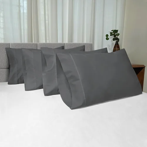 Vista 126 de Juego de 2 fundas de almohada de 100 % algodón puro, tamaño King, color plateado, lujosas fundas de almohada de algodón de fibra larga de 400 hilos