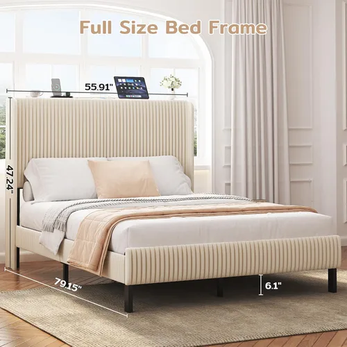 Vista 2 de Zevemomo Base de cama de terciopelo de tamaño matrimonial con cabecera tapizada, cabecera de almacenamiento de terciopelo copetudo, marcos de cama