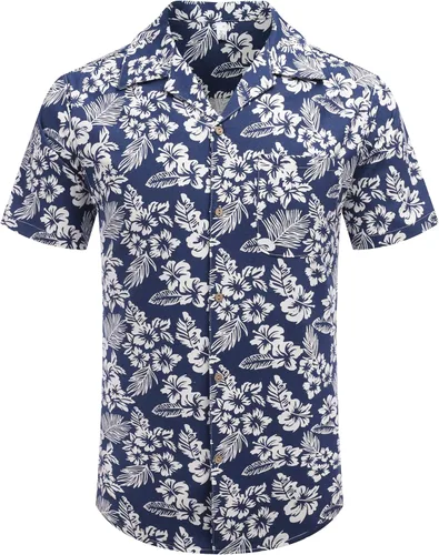 Vista 2 de COOFANDY - Camisas hawaianas de algodón y lino, florales, tropicales, con botones para hombre