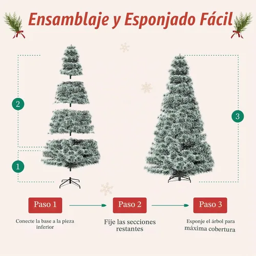 Vista 8 de Sweetcrispy Árbol de Navidad Artificial Preiluminado con Nieve Artificial de 6 pies, Árbol de Navidad de Abeto Artificial con Bisagras Preiluminado