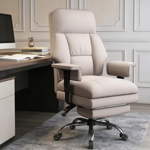 Vista 9 de Silla de oficina ejecutiva con ruedas, sillas de escritorio ergonómicas de piel sintética con reposapiés, respaldo alto, sillas