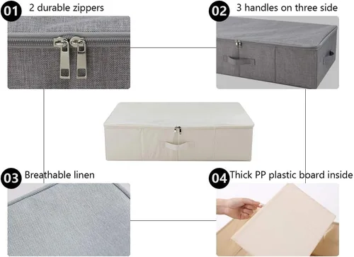 Vista 2 de iwill CREATE PRO Contenedores organizadores plegables de almacenamiento para zapatos debajo de la cama con tapa, cesta organizadora de ropa debajo