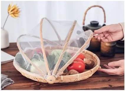 Vista 2 de Cesta redonda de bambú con tapa, verduras/frutas, pan, cesta de almacenamiento (11.8 pulgadas de diámetro)